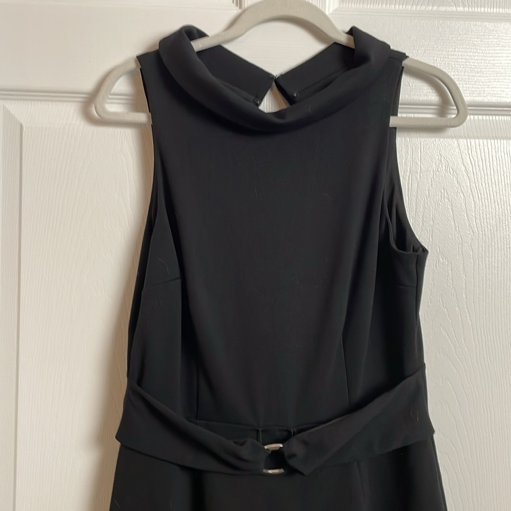 White House Black Market Midi Dress Sleeveless 10 Boat neck Belt Silver Black